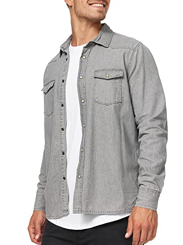 Indicode Herren Mike Hemd mit 2 Brust-Tasche aus Baumwolle | Herrenhemd für Männer Lt Grey, S von Indicode