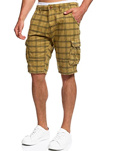 Indicode Herren Monroe Cargo Cargo-Shorts inkl. Gürtel | Bermuda Männer Sommerhose aus Baumwolle Amber Check, XL von Indicode