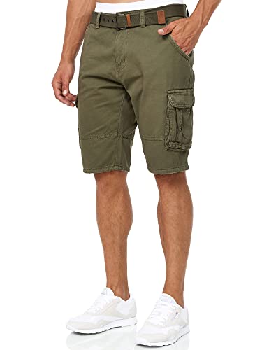 Indicode Herren Monroe Cargo Cargo-Shorts inkl. Gürtel | Bermuda Männer Sommerhose aus Baumwolle Army, S von Indicode