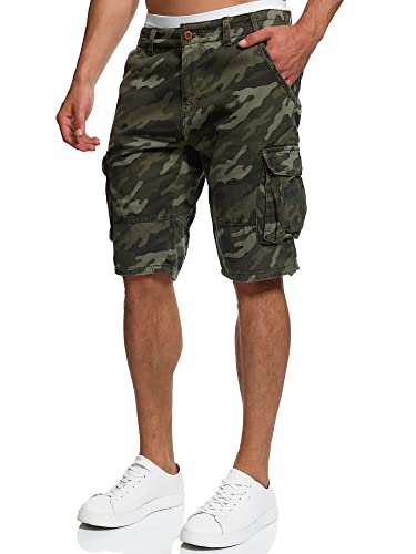 Indicode Herren Monroe Cargo Cargo-Shorts inkl. Gürtel | Bermuda Männer Sommerhose aus Baumwolle Dired Camouflage, L von Indicode