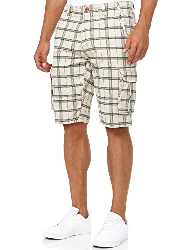 Indicode Herren Monroe Cargo Cargo-Shorts inkl. Gürtel | Bermuda Männer Sommerhose aus Baumwolle Fog Check XXL von Indicode