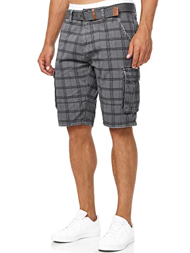 Indicode Herren Monroe Cargo Cargo-Shorts inkl. Gürtel | Bermuda Männer Sommerhose aus Baumwolle Iron Check, 3XL von Indicode