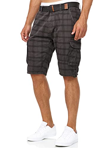 Indicode Herren Monroe Cargo Cargo-Shorts inkl. Gürtel | Bermuda Männer Sommerhose aus Baumwolle Raven Check M von Indicode
