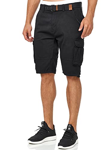 Indicode Herren Monroe Cargo Cargo-Shorts inkl. Gürtel | Bermuda Männer Sommerhose aus Baumwolle Black, M von Indicode