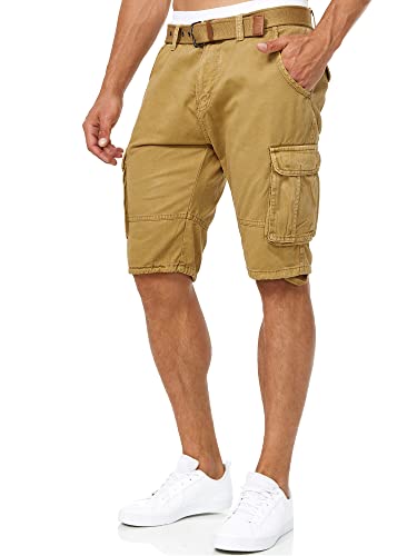 Indicode Herren Monroe Cargo Cargo-Shorts inkl. Gürtel | Bermuda Männer Sommerhose aus Baumwolle Amber, XL von Indicode