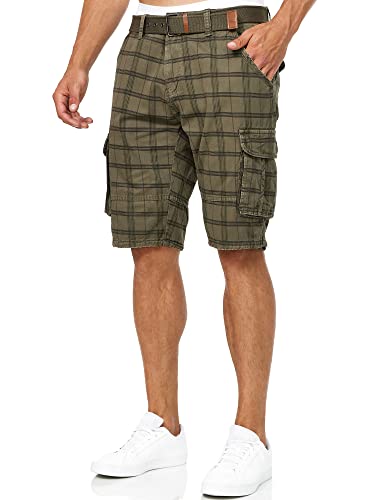 Indicode Herren Monroe Cargo Cargo-Shorts inkl. Gürtel | Bermuda Männer Sommerhose aus Baumwolle Army Check, M von Indicode