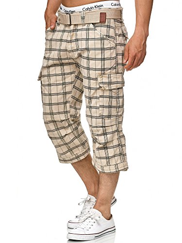 Indicode Herren Nicolas Check 3/4 Cargo-Shorts inkl. Gürtel | Herrenshorts aus Baumwolle Fog Check XXL von Indicode
