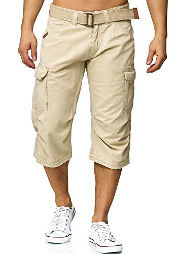 Indicode Herren Nicolas Check 3/4 Cargo-Shorts inkl. Gürtel | Herrenshorts aus Baumwolle Fog XXL von Indicode