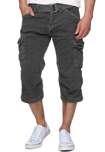 Indicode Herren Nicolas Check 3/4 Cargo-Shorts inkl. Gürtel | Herrenshorts aus Baumwolle Raven, L von Indicode