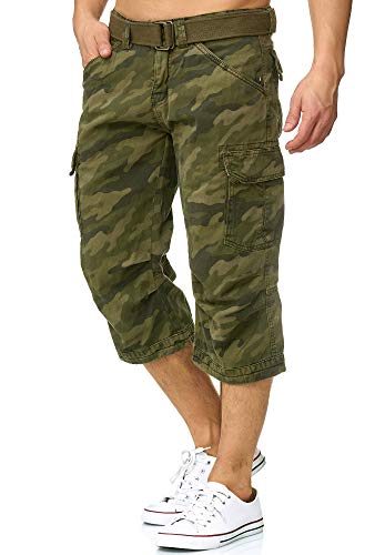 Indicode Herren Nicolas Check 3/4 Cargo-Shorts inkl. Gürtel | Herrenshorts aus Baumwolle Dired Camouflage L von Indicode