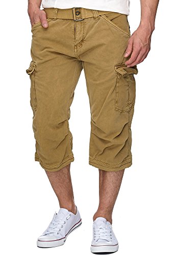 Indicode Herren Nicolas Check 3/4 Cargo-Shorts inkl. Gürtel | Herrenshorts aus Baumwolle Amber 3XL von Indicode