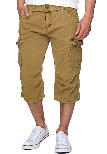 Indicode Herren Nicolas Check 3/4 Cargo-Shorts inkl. Gürtel | Herrenshorts aus Baumwolle Amber, 3XL von Indicode