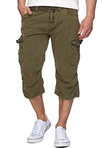 Indicode Herren Nicolas Check 3/4 Cargo-Shorts inkl. Gürtel | Herrenshorts aus Baumwolle Army XL von Indicode