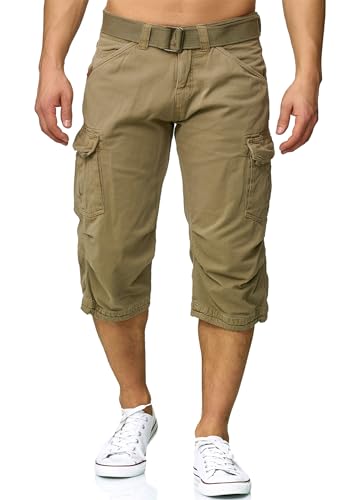Indicode Herren Nicolas Check 3/4 Cargo-Shorts inkl. Gürtel | Herrenshorts aus Baumwolle Greige, L von Indicode