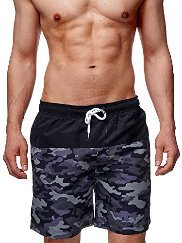 Indicode Herren Pruitt Badehose mit 3 Taschen und Tunnelzug | Badeshorts für Männer Dired Camouflage, XXL von Indicode