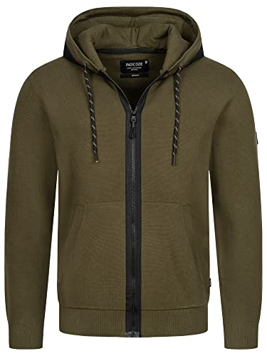 Indicode Herren Reilly Sweatjacke mit Kapuze | Hooded Jacket Kapuzensweatjacke Hoodie mit Reißverschluss f. Männer Army M von Indicode