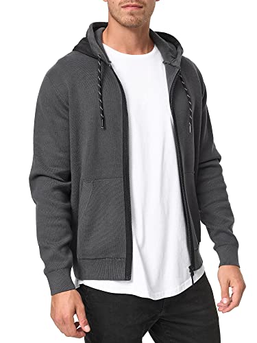 Indicode Herren Reilly Sweatjacke mit Kapuze | Hooded Jacket Kapuzensweatjacke Hoodie mit Reißverschluss f. Männer Dk Grey S von Indicode