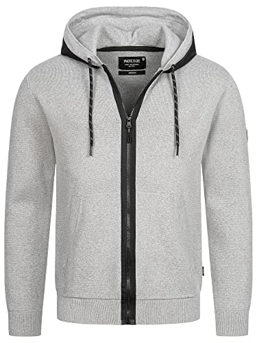 Indicode Herren Reilly Sweatjacke mit Kapuze | Hooded Jacket Kapuzensweatjacke Hoodie mit Reißverschluss f. Männer Lt Grey Mix L von Indicode