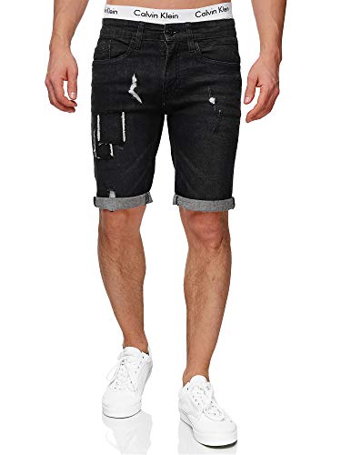 Indicode Herren Roberts Jeans Shorts mit 5 Taschen | Herrenshorts Used Look für Männer Black S von Indicode