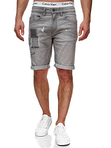 Indicode Herren Roberts Jeans Shorts mit 5 Taschen | Herrenshorts Used Look für Männer Lt Grey S von Indicode