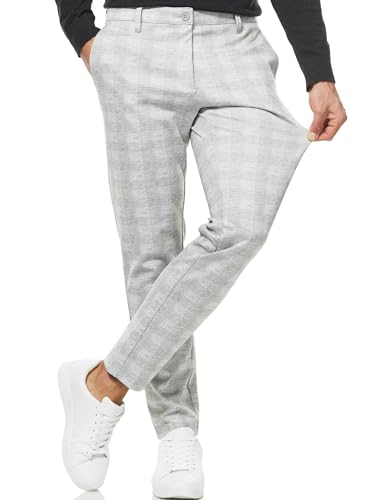 Indicode Herren Rodekro Performance Pants Herren | Chino Herrenhose Super Stretch Stoffhose Grey Check 30/34 von Indicode