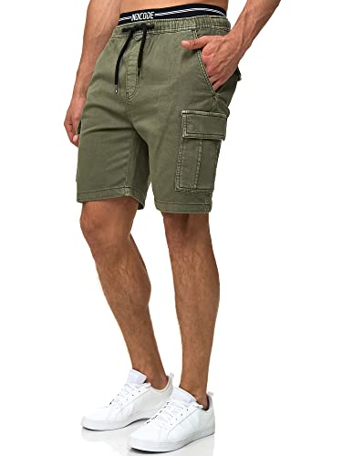 Indicode Herren Rudi Cargo Jeans Jogging Shorts | Denim Stretch Sommerhose für Männer Army, XL von Indicode