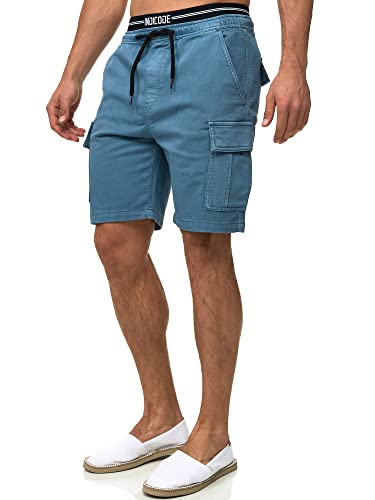 Indicode Herren Rudi Cargo Jeans Jogging Shorts | Denim Stretch Sommerhose für Männer Copen Blue L von Indicode