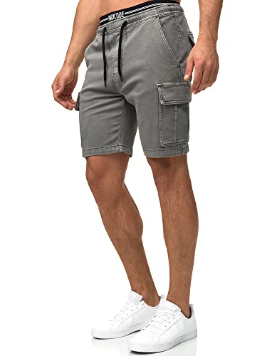 Indicode Herren Rudi Cargo Jeans Jogging Shorts | Denim Stretch Sommerhose für Männer Pewter XXL von Indicode