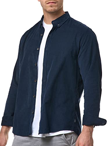 Indicode Herren Ryan Kordhemd aus Baumwolle | Herrenhemd Kord Cord Freizeithemd Navy, L von Indicode