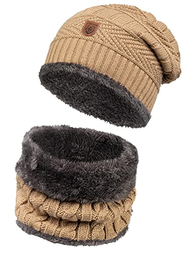 Indicode Herren Siracusa Winter-Set Mütze & Schal | Strick Wintermütze Winterschal Beige, One Size von Indicode