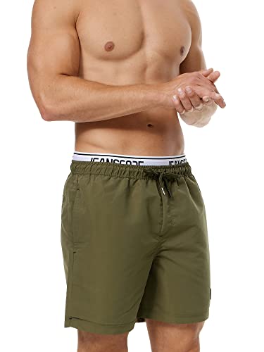 Indicode Herren Solomon Badehose mit 3 Taschen und Tunnelzug | Badeshorts für Männer Army L von Indicode