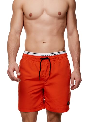 Indicode Herren Solomon Badehose mit 3 Taschen und Tunnelzug | Badeshorts für Männer Orange L von Indicode