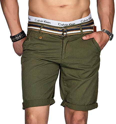 Indicode Herren Sommer Bermuda Chino Shorts Kurze Hose Sommerhose Short NEU B499 [B499-Olive-Gr.L] von Indicode