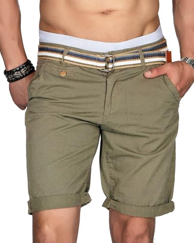 Indicode Herren Sommer Bermuda Chino Shorts Kurze Hose Sommerhose Short mit Gürtel B499 [B499-Greige-Gr.XL] von Indicode