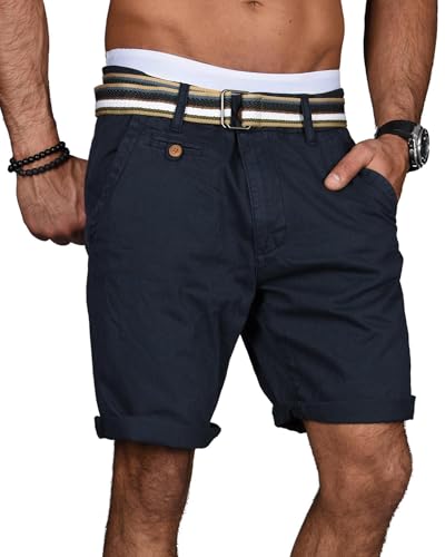 Indicode Herren Sommer Bermuda Chino Shorts Kurze Hose Sommerhose Short mit Gürtel B499 [B499-Navy-Gr.XL] von Indicode