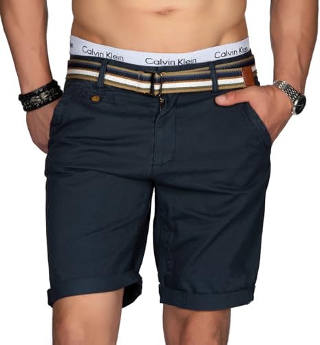 Indicode Herren Sommer Bermuda Chino Shorts Kurze Hose Sommerhose Short mit Gürtel B499 [B499-Navy-Gr.XXL] von Indicode