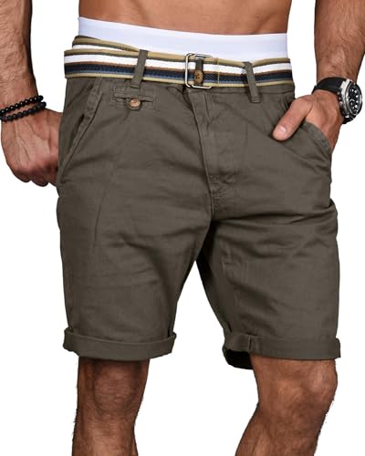 Indicode Herren Sommer Bermuda Chino Shorts Kurze Hose Sommerhose Short mit Gürtel B499 [B499-Raven-Gr.XL] von Indicode