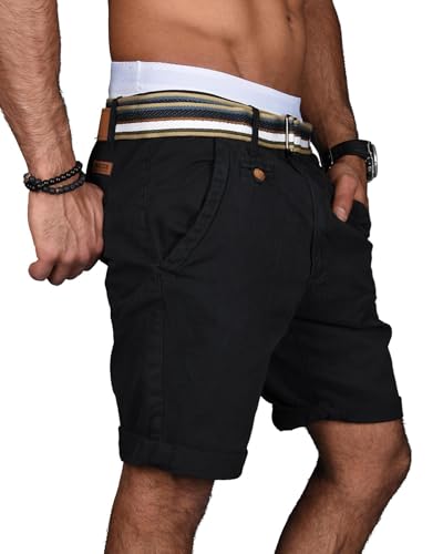 Indicode Herren Sommer Bermuda Chino Shorts Kurze Hose Sommerhose Short mit Gürtel B499 [B499-Schwarz-Gr.XXL] von Indicode