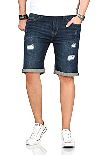 Indicode Herren Sommer Bermuda Kurze Jeans Shorts Hose Sommerhose Short B715 [B715-K.-Holes-Blau-Gr.XXL] von Indicode