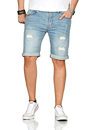 Indicode Herren Sommer Bermuda Kurze Jeans Shorts Hose Sommerhose Short B715 [B715-K.-Holes-Hellblau-Gr.L] von Indicode
