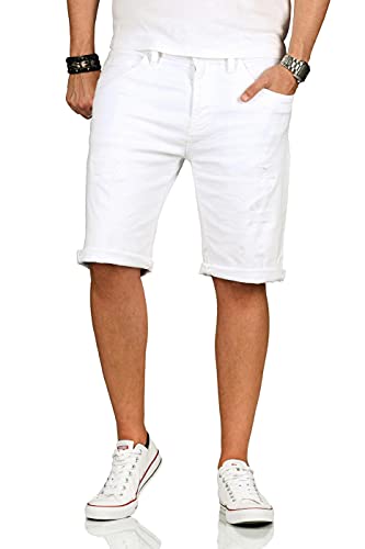 Indicode Herren Sommer Bermuda Kurze Jeans Shorts Hose Sommerhose Short B715 [B715-K.-Holes-Offwhite-Gr.XL] von Indicode
