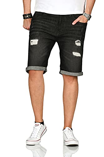 Indicode Herren Sommer Bermuda Kurze Jeans Shorts Hose Sommerhose Short B715 [B715-K.-Holes-Schwarz-Gr.XL] von Indicode