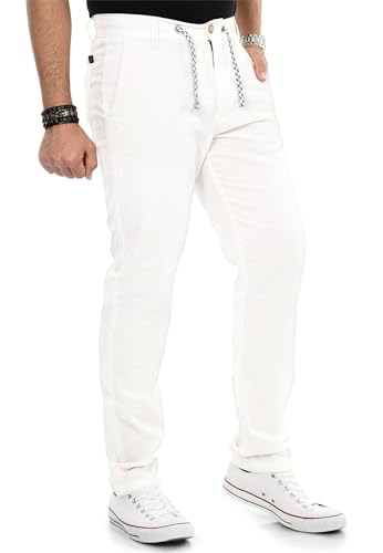 Indicode Herren Stoffhosen (S-5XL) Regular Fit Leinenhosen - 55% Leinen, 45% Baumwolle, Leichte, Atmungsaktive Hosen Männer - B798 Weiß Large von Indicode