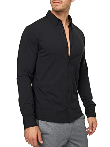 Indicode Herren Theo Hemd Langarm Super-Stretch Baumwolle | Herrenhemd Männer Black L von Indicode