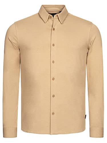 Indicode Herren Theo Hemd Langarm Super-Stretch Baumwolle | Herrenhemd Männer Dark Beige, XL von Indicode