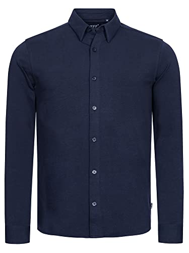 Indicode Herren Theo Hemd Langarm Super-Stretch Baumwolle | Herrenhemd Männer Navy XL von Indicode