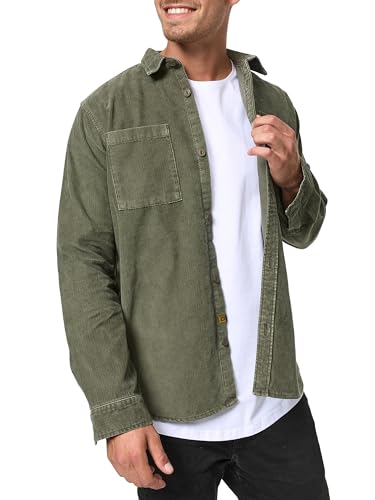 Indicode Herren Thyge Kordhemd aus Baumwolle | Herrenhemd Kord Cord Freizeithemd Army, XL von Indicode