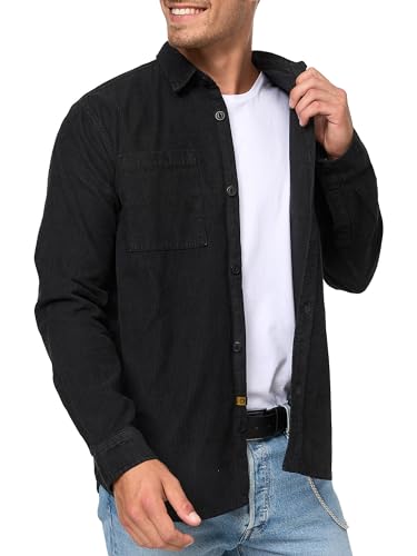 Indicode Herren Thyge Kordhemd aus Baumwolle | Herrenhemd Kord Cord Freizeithemd Black, M von Indicode