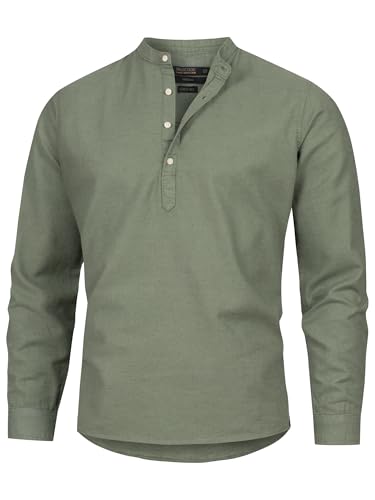 Indicode Herren Waylon Hemd mit V-Ausschnitt aus Leinen-Baumwolle Mischung | Herrenhemd für Männer Agave Green, XXL von Indicode