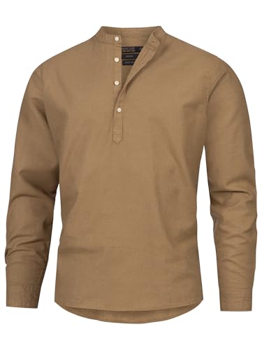 Indicode Herren Waylon Hemd mit V-Ausschnitt aus Leinen-Baumwolle Mischung | Herrenhemd für Männer Otter, L von Indicode